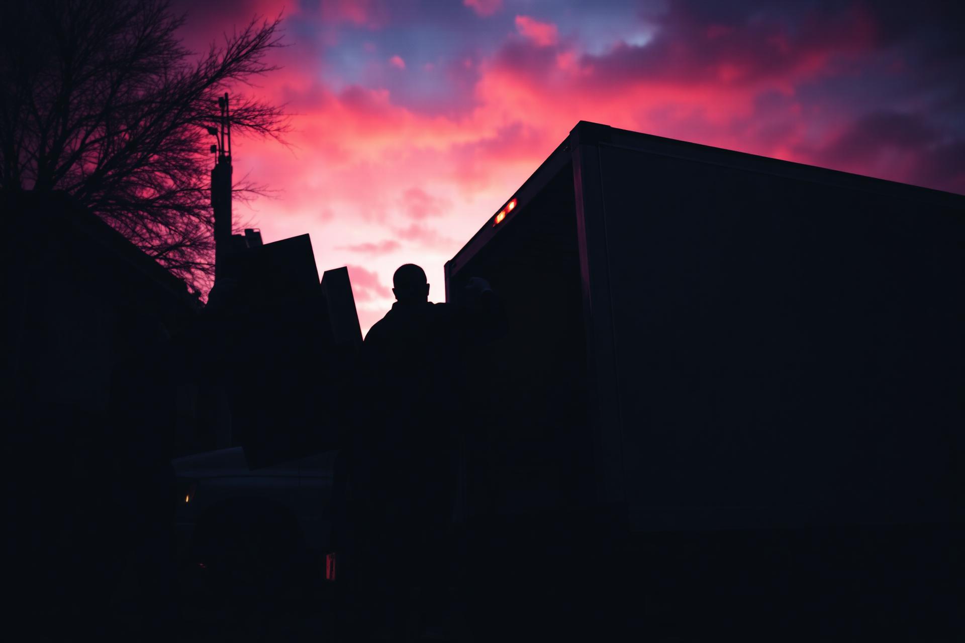 925 Junk Solutions crew loading truck at dusk